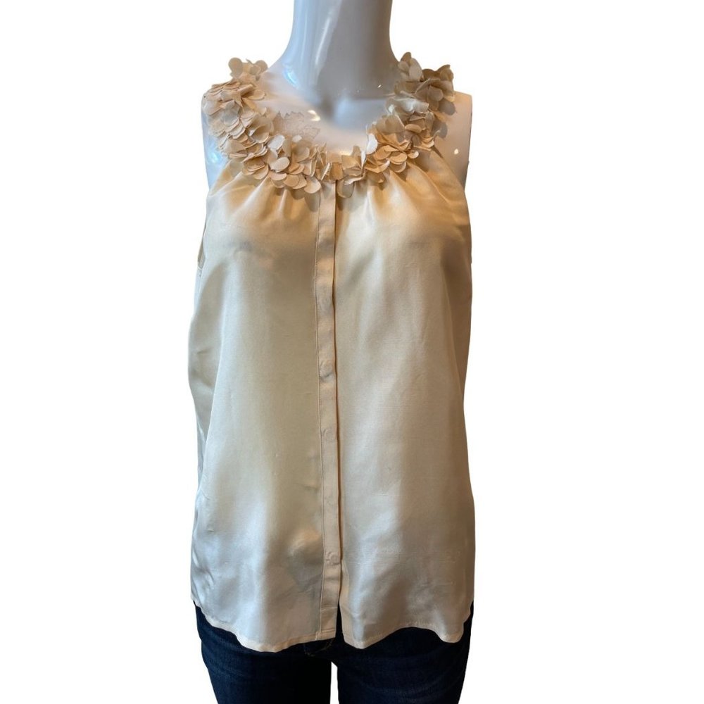 J. Crew Womens Snap Front Tank Top Ruffle Neck Sleeveless 100% Silk Ivory Size 6